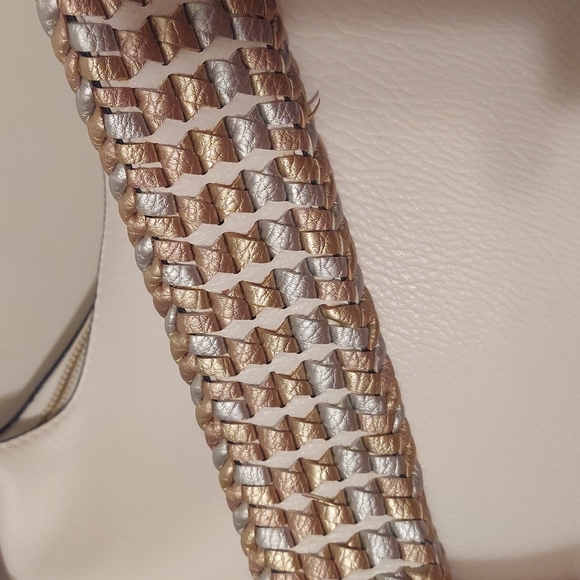 Sondra Roberts Squared White Faux Leather Hobo Handbag w/ Metallic Braided Strap - Picture 5 of 16